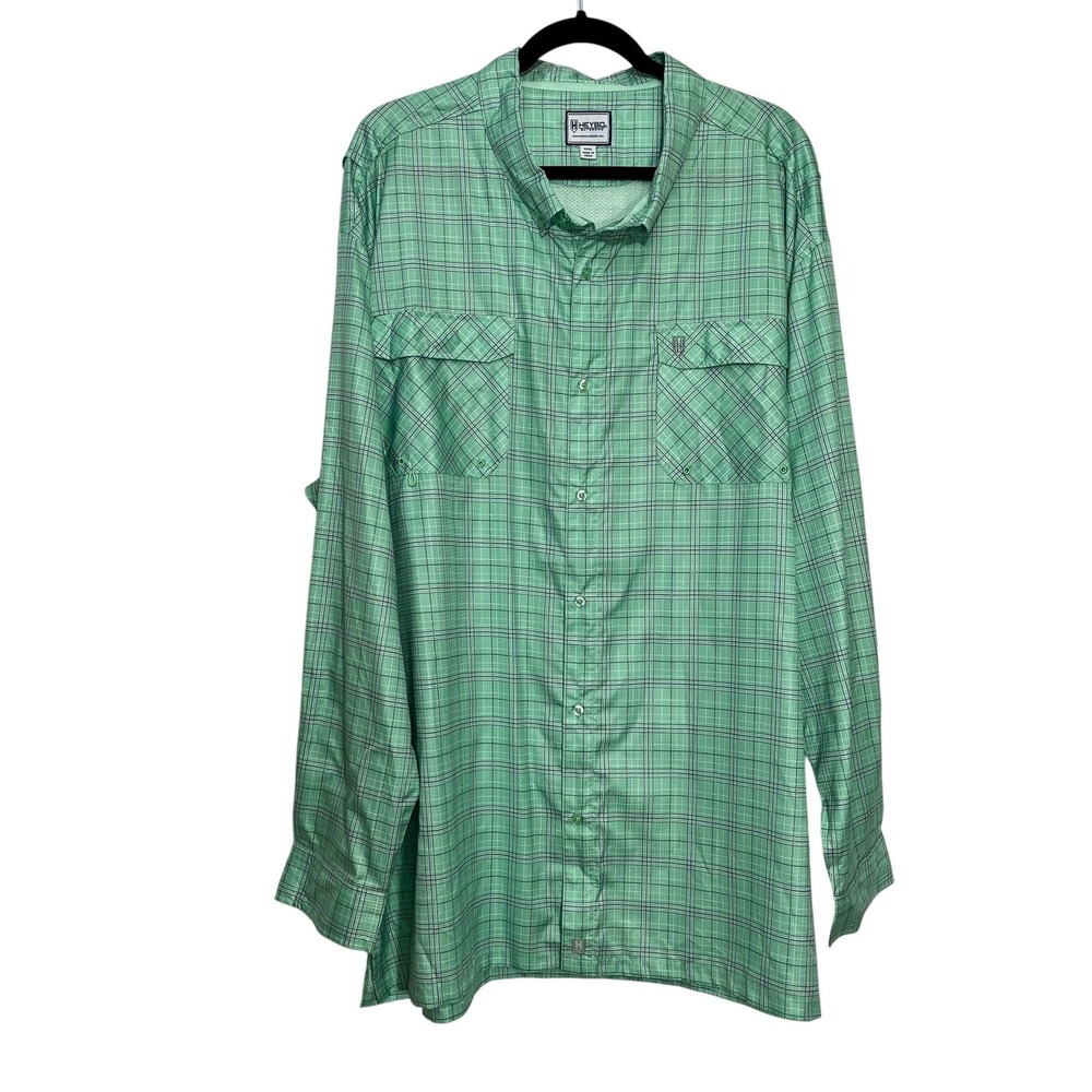 HEYBO Outdoors Fishing Shirt XXXL Long‎ Sleeve Green Plaid Vented